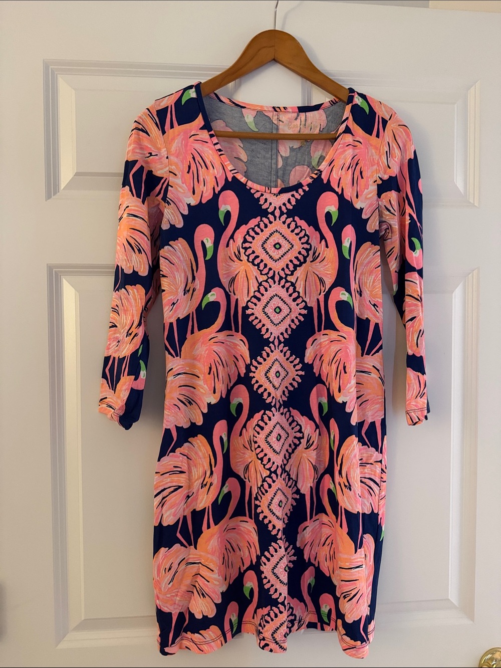 Lilly Pulitzer Navy Pink Flamingo Print Shift Dress